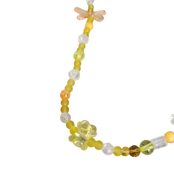 Faux Pearl Coquette Yellow Orange Bear Frosted Glass Clear Barrel Beads Necklace - Picture 7 of 9
